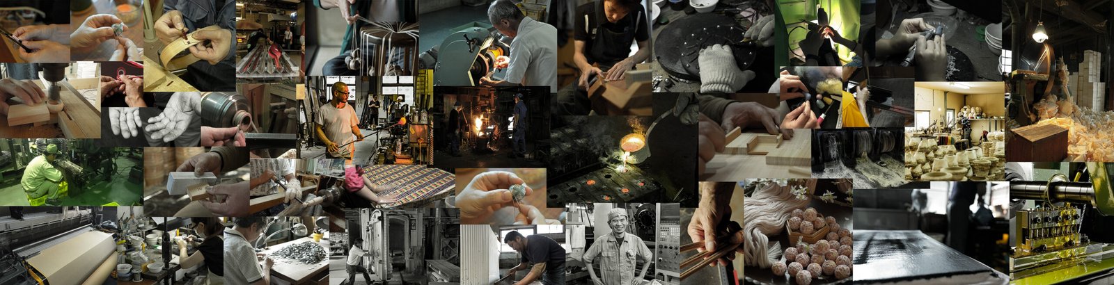 Cohana collage of craftspeople at work and sewing tools