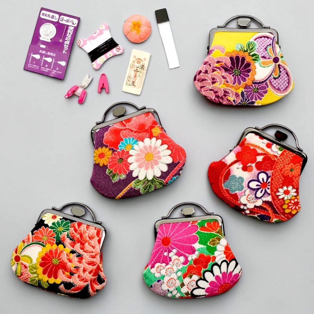 Misuya Chubei Japanese Sewing Set – Kimono Yuzen Gamaguchi Pouch - ５ colours
